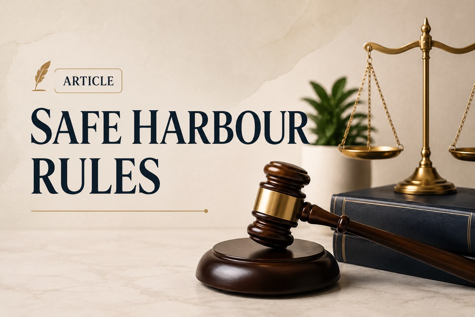 Safe Harbour Rules article — gavel, law books, and scales of justice